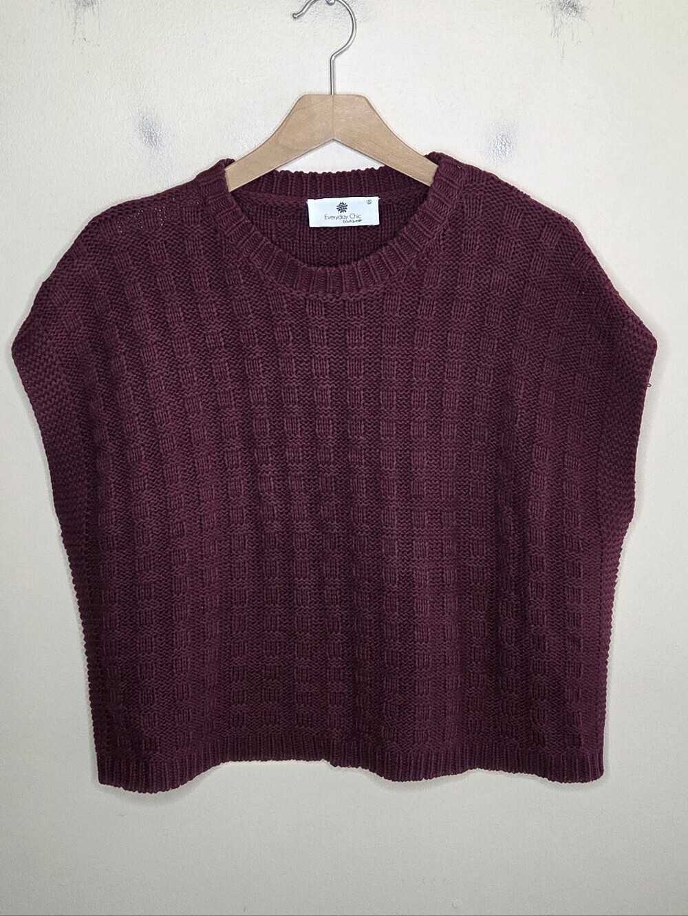 Everyday Chic Boutique Burgundy Square Textured Knit Boxy Pullover Sweater Vest